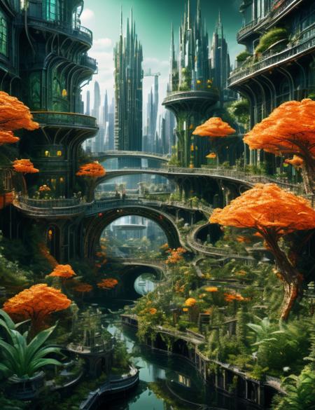 A solarpunk city coexisting with nature, digital art, Stable Diffusion